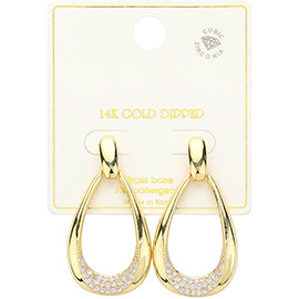 14K Gold Dipped CZ Stone Paved Dangle Hoop Earrings