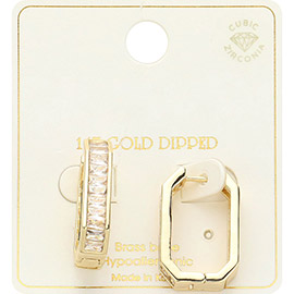 14K Gold Dipped Emerald CZ Stone Paved Huggie Hoop Earrings