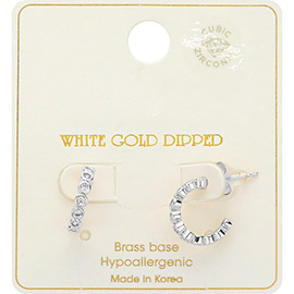 White Gold Dipped CZ Stone Link Round Hoop Earrings