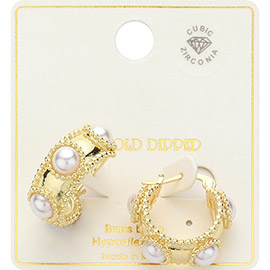 14K Gold Dipped Vintage Pearl Pin Catch Hoop Earrings
