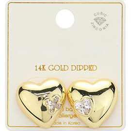 14K Gold Dipped CZ Stone Pointed Dream Heart Stud Earrings
