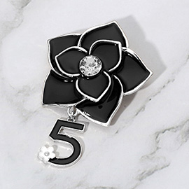 Stone Pointed Enamel Flower Number Five Dangle Pin Brooch