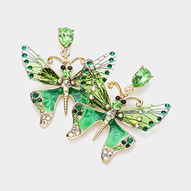 Rhinestone Embellished Enamel Translucent Butterfly Dangle Earrings