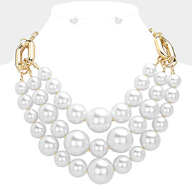 Triple Pearl Layered Statement Necklace