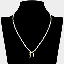 Metal Bow Pendant Pearl Necklace