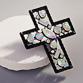 Stone Cluster Embellished Cross Pin Brooch