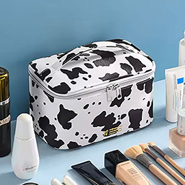 Cow Patterned Faux Leather Multi Functional Makeup Bag