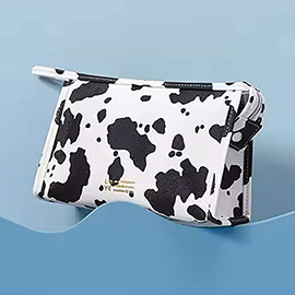 Cow Patterned Faux Leather Portable Travel Cosmetic Bag