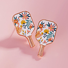 Enamel Flower Pickleball Paddle Stud Earrings