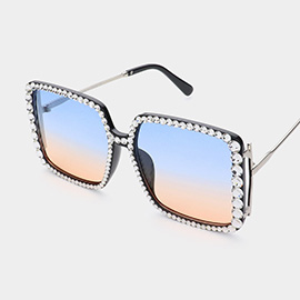 Bling Studded Square Frame Wayfarer Sunglasses