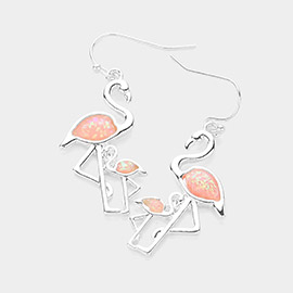 Sea Glass Embossed Flamingo Dangle Earrings
