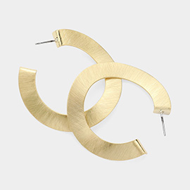 SECRET BOX_14K Gold Dipped Hypoallergenic Brushed Abstract Hoop Earrings