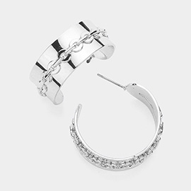SECRET BOX_Sterling Silver Dipped Hypoallergenic Chain Pointed Hoop Earrings