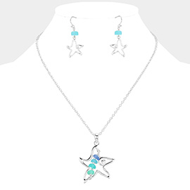 Bean Beads Accented Metal Wire Starfish Pendant Necklace