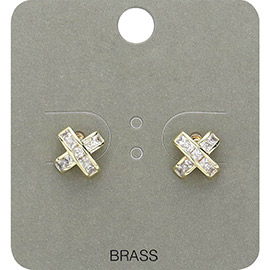 Stone Paved Brass X Stud Earrings
