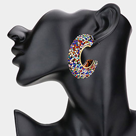Rhinestone Studded Evening Hoop Earrings