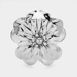 Stone Accented Metal Flower Pointed Split Cuff Bracelet