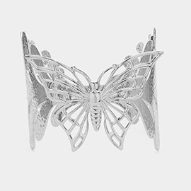 Metal Butterfly Tropical Leaf Cuff Bracelet