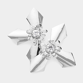 Stone Pointed Metal Flower Geometric Earrings
