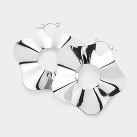 Metal Flower Hoop Pin Catch Earrings