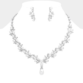 Teardrop Pearl Embellished Evening Necklace
