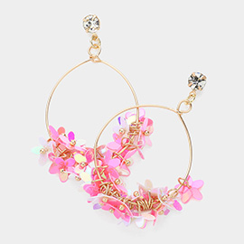 Flower Sequin Beaded Open Metal Wire Dangle Earrings