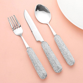 3PCS - Stainless Steel Bling Studded Cutlery Utensils
