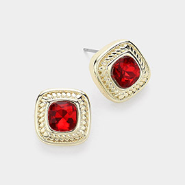 14K Gold Plated Stone Paved Square Stud Earrings