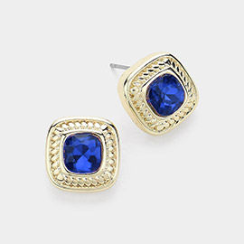 14K Gold Plated Stone Paved Square Stud Earrings