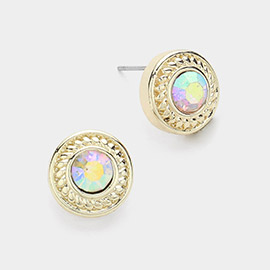 14K Gold Plated Stone Paved Round Stud Earrings