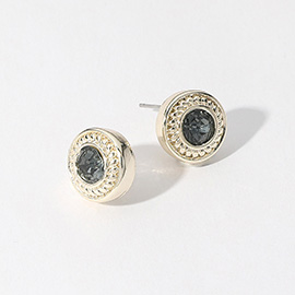 14K Gold Plated Stone Paved Round Stud Earrings