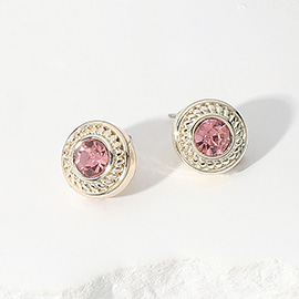 14K Gold Plated Stone Paved Round Stud Earrings