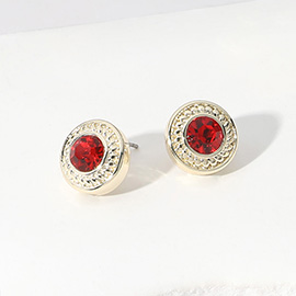 14K Gold Plated Stone Paved Round Stud Earrings