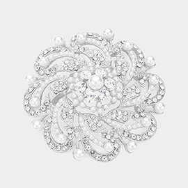 Pearl Pointed Round Stone Flower Pin Brooch