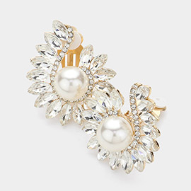 Marquise Stone Embellished Pearl Pointed Clip On Earrings
