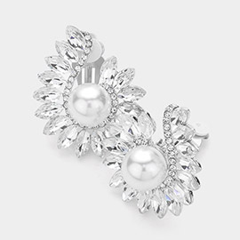 Marquise Stone Embellished Pearl Point Clip On Earrings