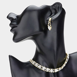 Marquise Stone Accented Rhinestone Paved Evening Choker Necklace