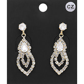 CZ Teardrop Stone Pointed Rhinestone Paved Evening Earrings