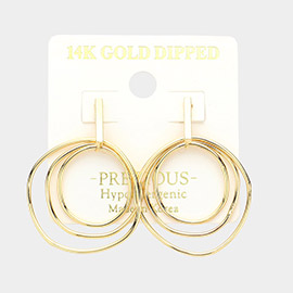 14K Gold Dipped Hypoallergenic Abstract Ring Earrings