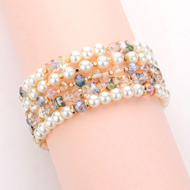 5PCS - Pearl Faceted Beaded Stretch Multi Layered Bracelets