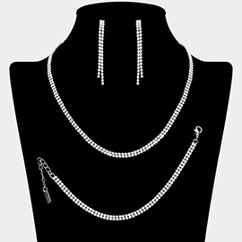 Rhinestone Paved 2-Row Necklace Jewelry Set