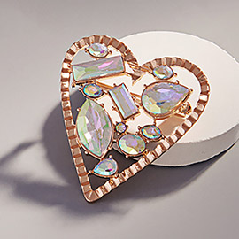 Multi Stone Embellished Heart Pin Brooch