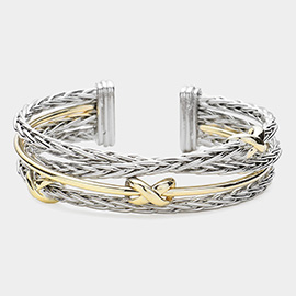 Two Tone Criss Cross Pointed Braided Metal Cuff Bracelet