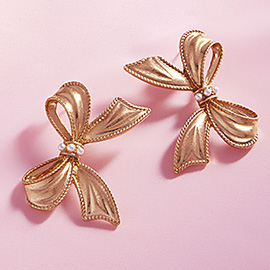 Pearl Pointed Metal Bow Earrings