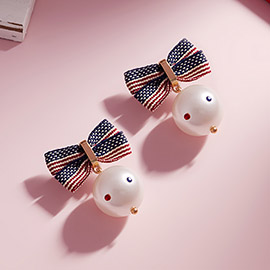 American USA Flag Bow Pearl Dangle Earrings