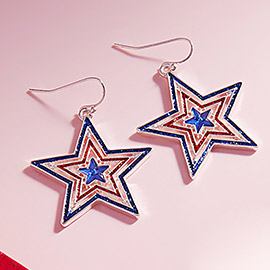 Enamel American USA Flag Star Dangle Earrings