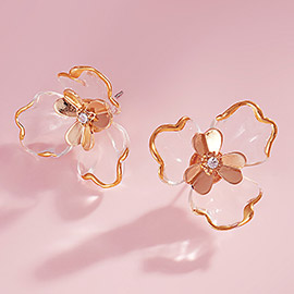 Stone Pointed Transparent Petal Flower Earrings