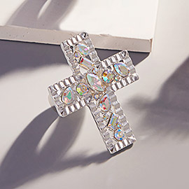 Multi Stone Embellished Cross Stretch Ring