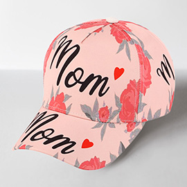 Mom Message Pointed Flower Heart Pattern Printed Baseball Cap