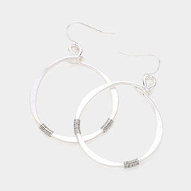 Brushed Metal Coil Pointed Open Circle Dangle Earrings